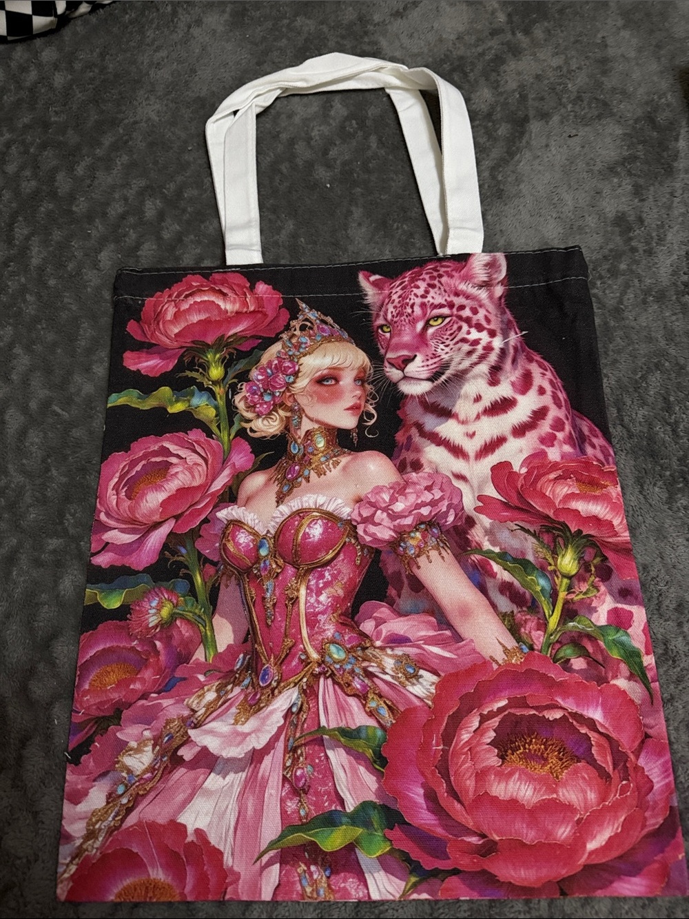 Floral Pink Leopard Print Canvas Tote Bag